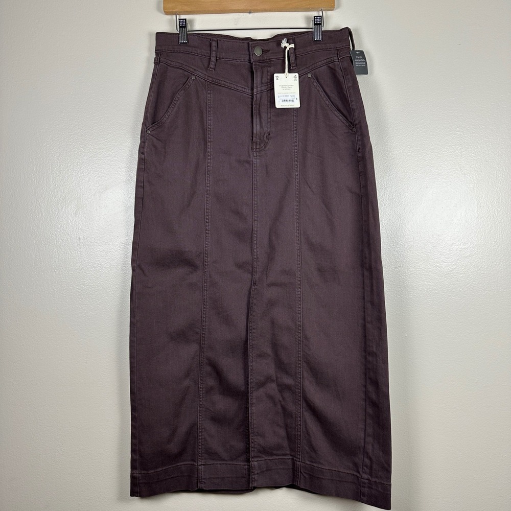 a.n.a Women's 12 High-Rise Midi Skirt Puce Brown Tencel Blend Paneled Pocket NEW